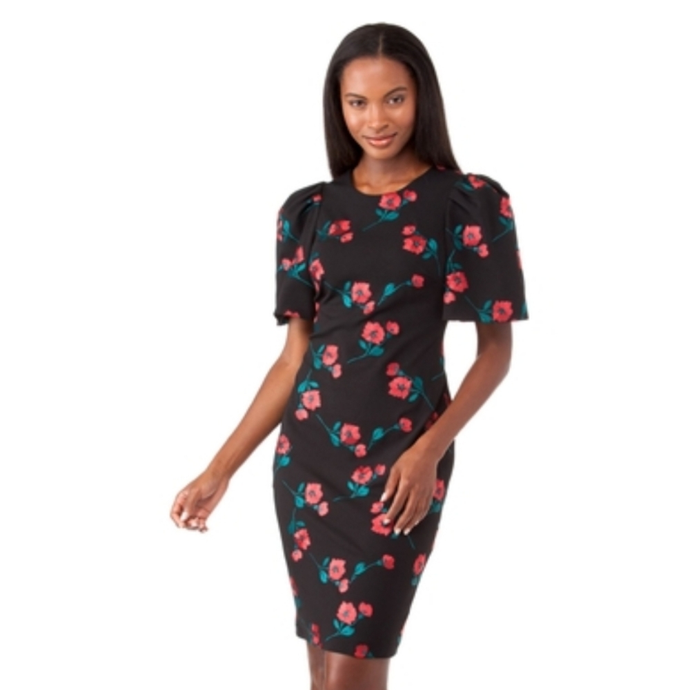 Calvin Klein embroidered sheath puff sleeve dress